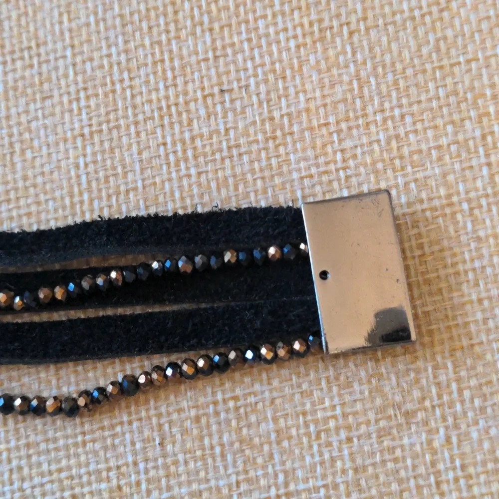 Chan Luu Style Black Leather Bracelet With Crystals